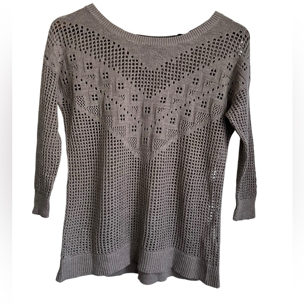 AMERICAN EAGLE Women's Gray Cable Knit Pullover Sweater Large 3/4 Sleeve